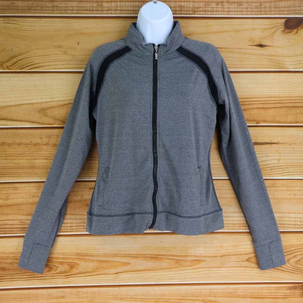Ekouaer Activewear Full Zip Jacket Womens Sz M Gray Heathered Pockets Thumbholes